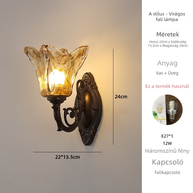 Casa francia retro falikar, vintage stílusú fali lámpa nappaliba és hálószobába