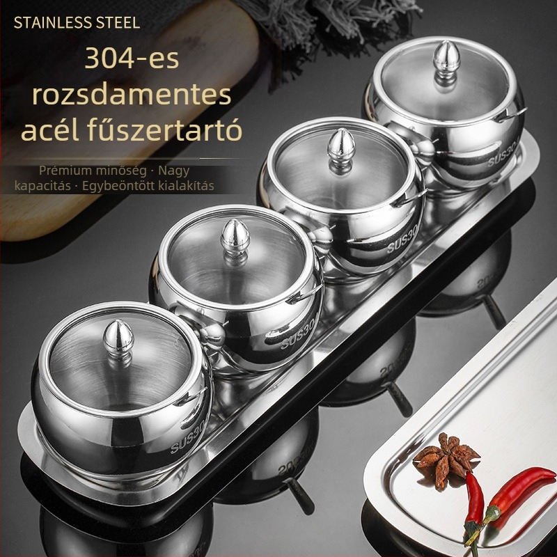 304 rozsdamentes acél fűszertartó készlet – extra vastag só- és olajtartó edények, háztartási fűszerdoboz, sótartó üveg