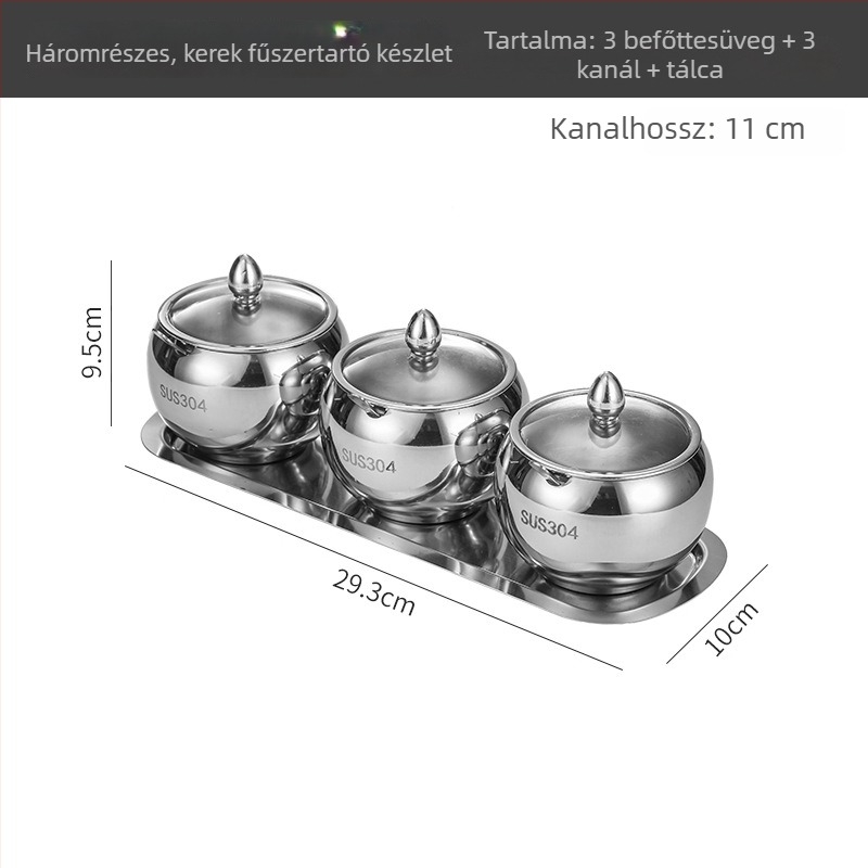 304 rozsdamentes acél fűszertartó készlet – extra vastag só- és olajtartó edények, háztartási fűszerdoboz, sótartó üveg