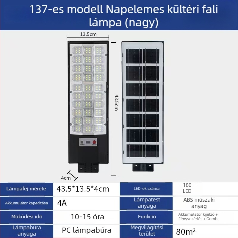 Integrált napelemes LED falikar kültéri kerthez és udvarhoz