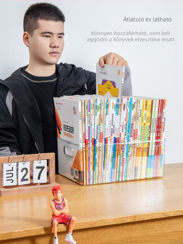 12 literes átlátszó asztali tároló doboz könyvekhez, irodai kellékekhez és kozmetikumokhoz