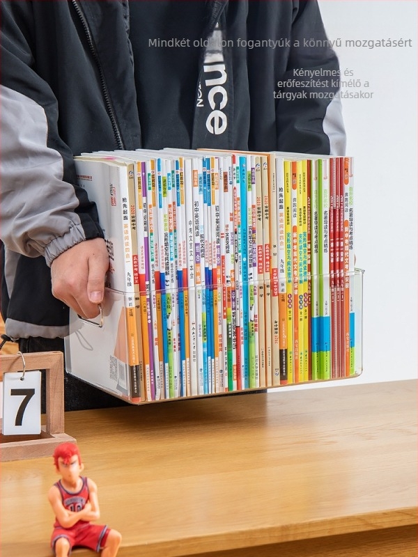 12 literes átlátszó asztali tároló doboz könyvekhez, irodai kellékekhez és kozmetikumokhoz