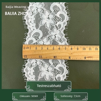 6.5–7.5 cm-es elasztikus eyelash csipke szegély nylonból, fehérneműhöz, ruházathoz, pizsamához és függönyökhöz