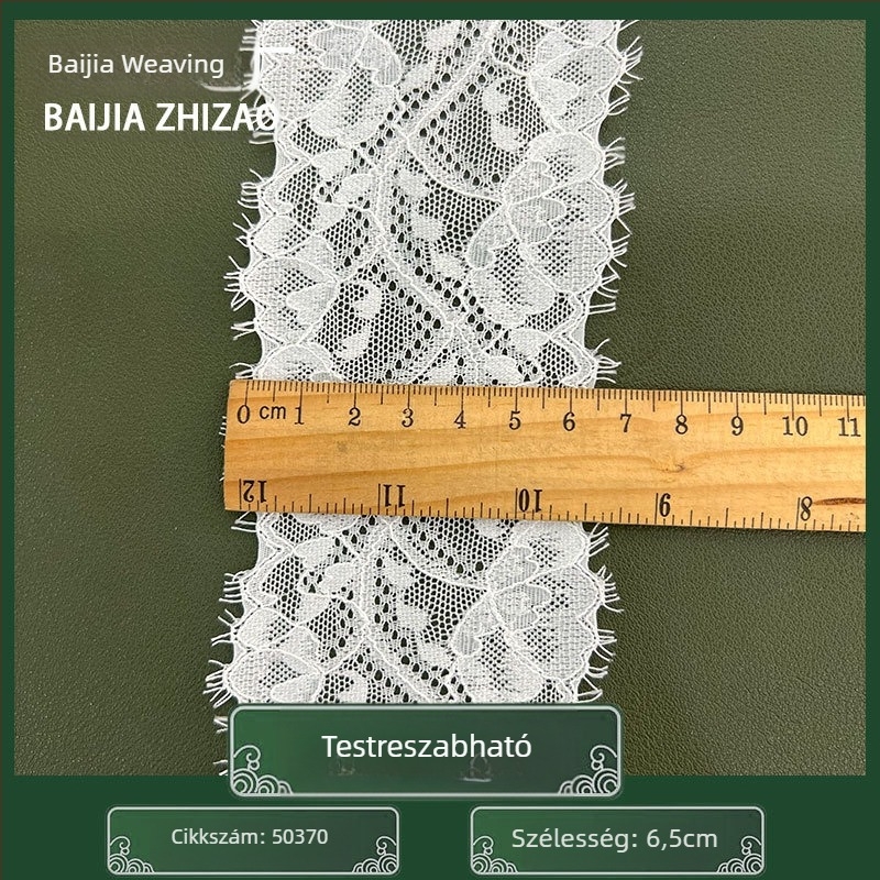 6.5–7.5 cm-es elasztikus eyelash csipke szegély nylonból, fehérneműhöz, ruházathoz, pizsamához és függönyökhöz