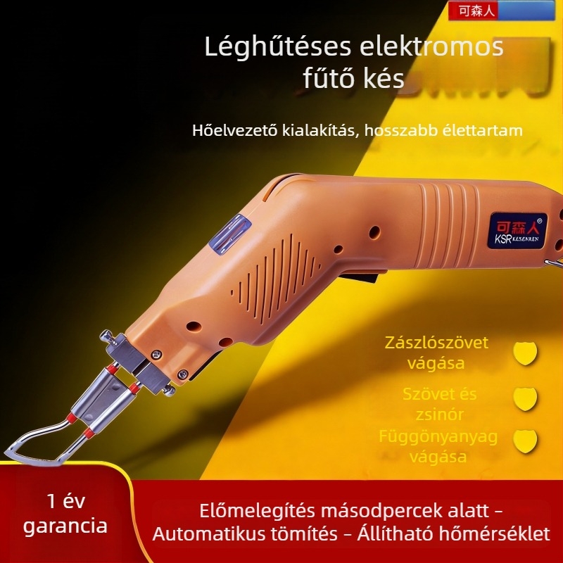 Kesen elektromos fűtésű kés reklámanyagok, szintetikus rostok, kötelek, hevederek és függönyök vágására