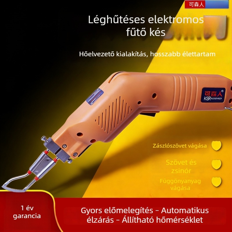 Kesen elektromos fűtésű kés reklámanyagok, szintetikus rostok, kötelek, hevederek és függönyök vágására