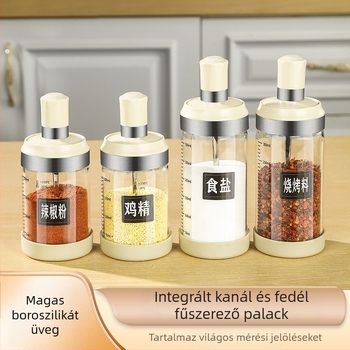 Üveg fűszertároló készlet beépített kanállal és fedővel – konyhai ízesítő dobozok
