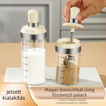 Üveg fűszertároló készlet beépített kanállal és fedővel – konyhai ízesítő dobozok