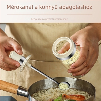Üveg fűszertároló készlet beépített kanállal és fedővel – konyhai ízesítő dobozok