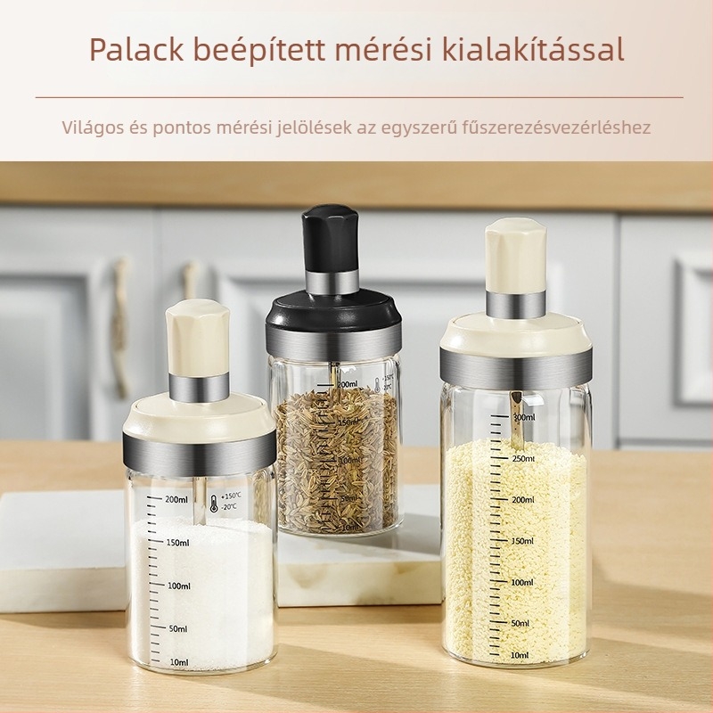 Üveg fűszertároló készlet beépített kanállal és fedővel – konyhai ízesítő dobozok