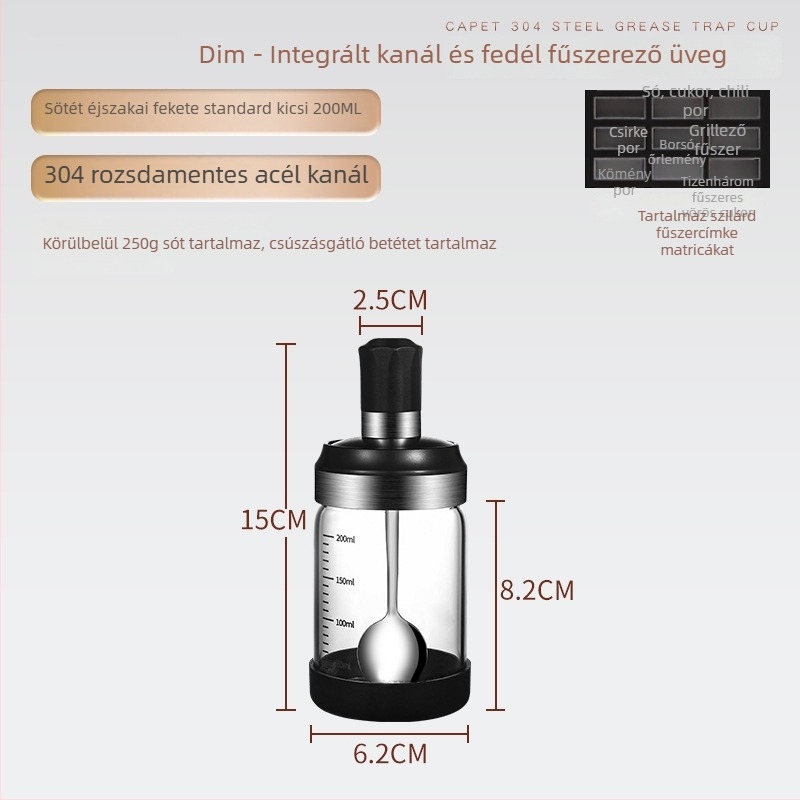 Üveg fűszertároló készlet beépített kanállal és fedővel – konyhai ízesítő dobozok