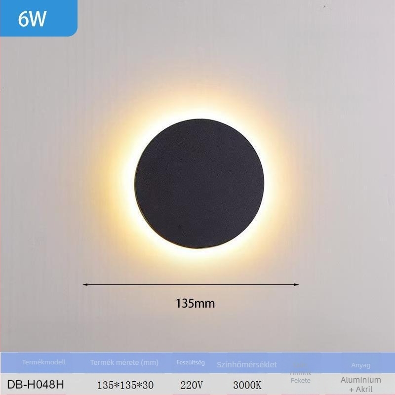 Északi minimalista LED kör falikar hálószobába, folyosóra és kültérre, vízálló