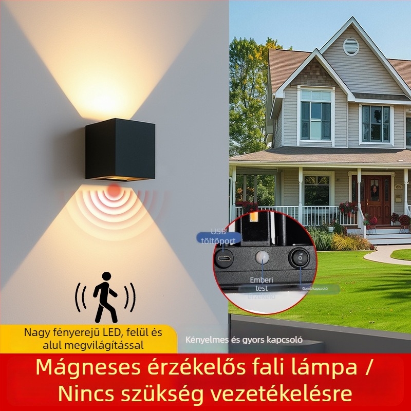 Kültéri LED-fali lámpa szenzorral, IP65 vízálló, minimalist design, felfelé és lefelé világítás, lépcsők és folyosók számára, fényerő nem állítható