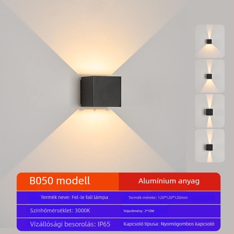Kültéri LED-fali lámpa szenzorral, IP65 vízálló, minimalist design, felfelé és lefelé világítás, lépcsők és folyosók számára, fényerő nem állítható