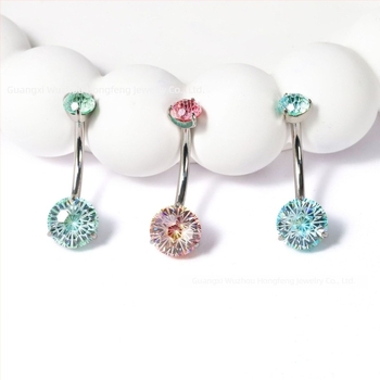 F136 titánium ötvözetű köldök piercing cirkóval, gradient színű, tűzijáték stílus