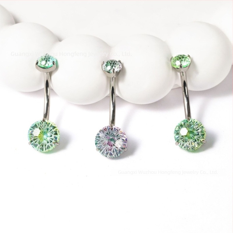 F136 titánium ötvözetű köldök piercing cirkóval, gradient színű, tűzijáték stílus