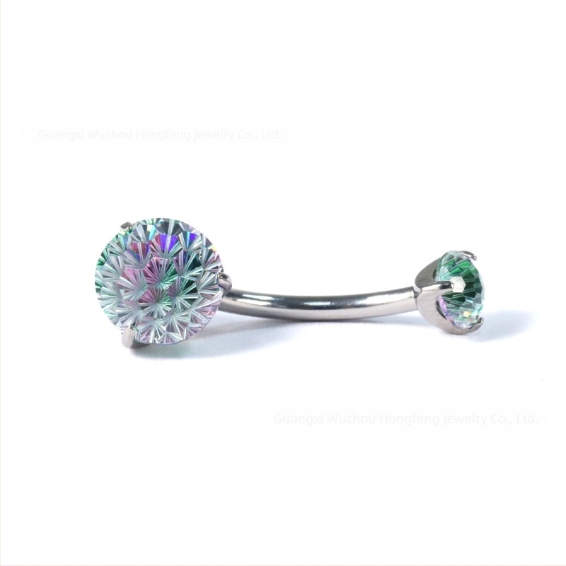 F136 titánium ötvözetű köldök piercing cirkóval, gradient színű, tűzijáték stílus