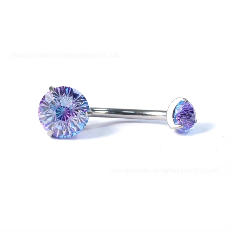 F136 titánium ötvözetű köldök piercing cirkóval, gradient színű, tűzijáték stílus