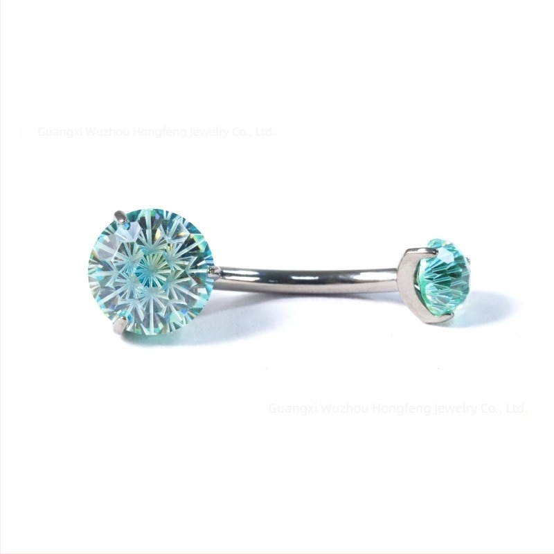 F136 titánium ötvözetű köldök piercing cirkóval, gradient színű, tűzijáték stílus