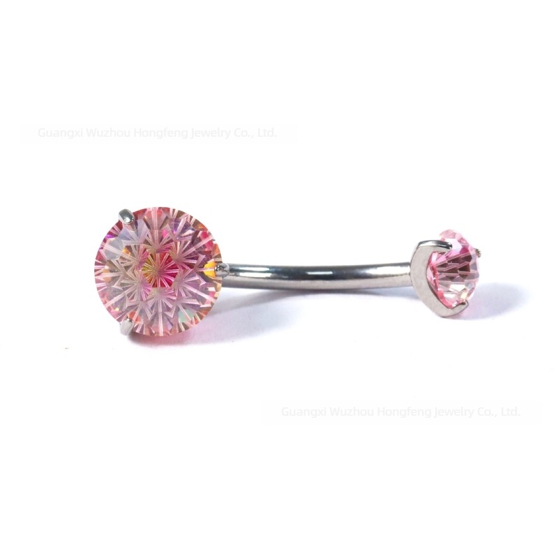 F136 titánium ötvözetű köldök piercing cirkóval, gradient színű, tűzijáték stílus