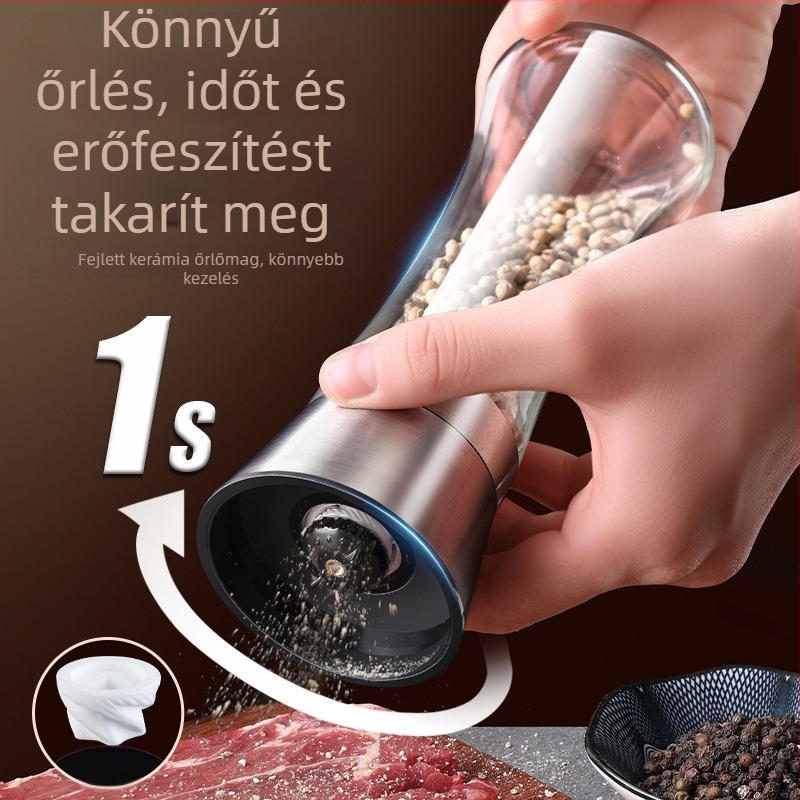 Prémium kézi borsőrlő tengeri sóhoz és borsszemekhez, fekete és fehér bors őrlő, fűszertartó