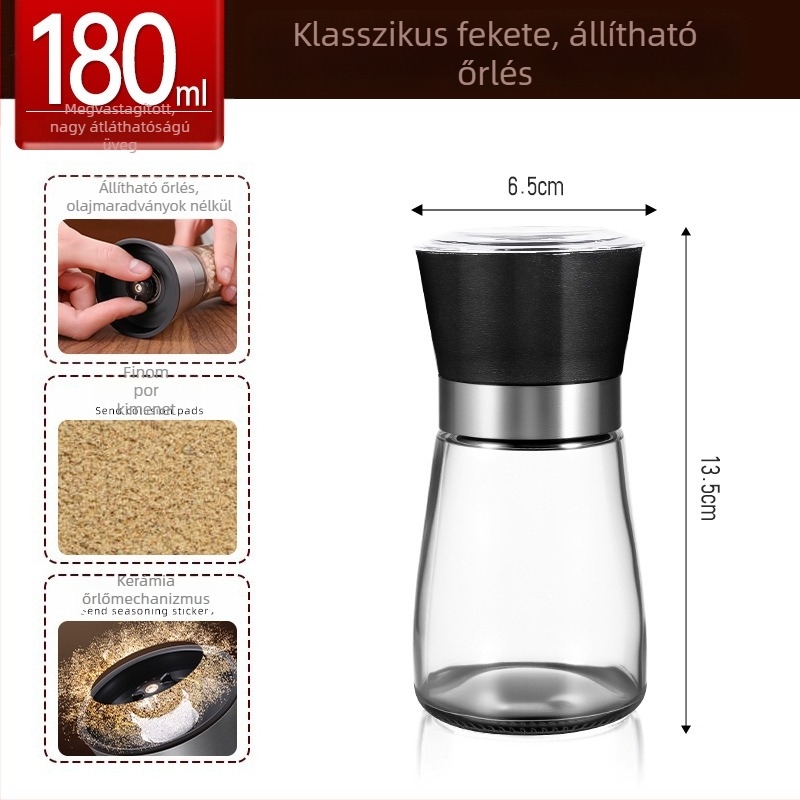 Prémium kézi borsőrlő tengeri sóhoz és borsszemekhez, fekete és fehér bors őrlő, fűszertartó