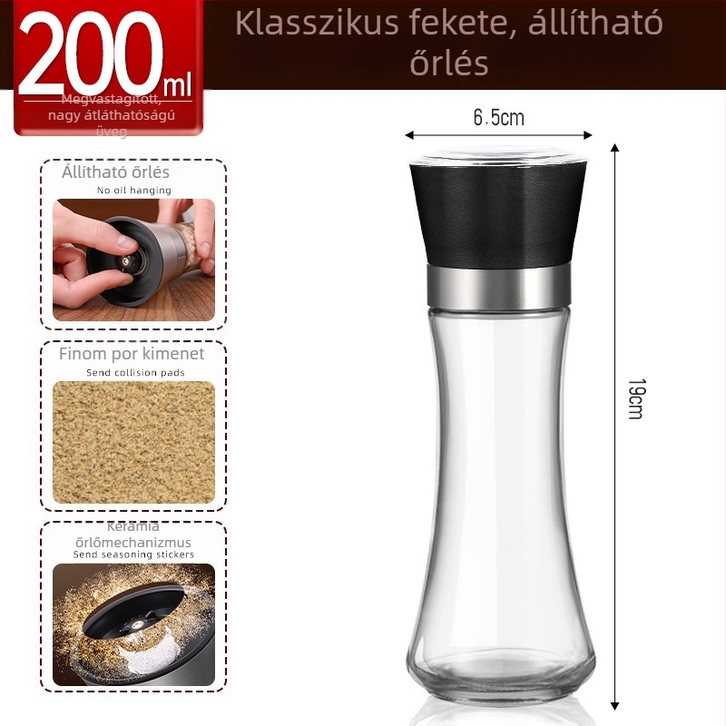 Prémium kézi borsőrlő tengeri sóhoz és borsszemekhez, fekete és fehér bors őrlő, fűszertartó