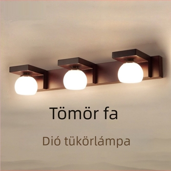Új kínai stílusú LED mosdó tükr világítás, többfejű smink tükrövel és szekrénnyel, diófa, falra szerelhető, tömörfa