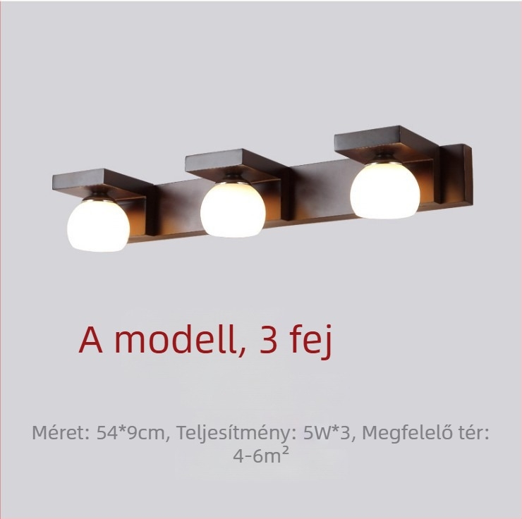 Új kínai stílusú LED mosdó tükr világítás, többfejű smink tükrövel és szekrénnyel, diófa, falra szerelhető, tömörfa