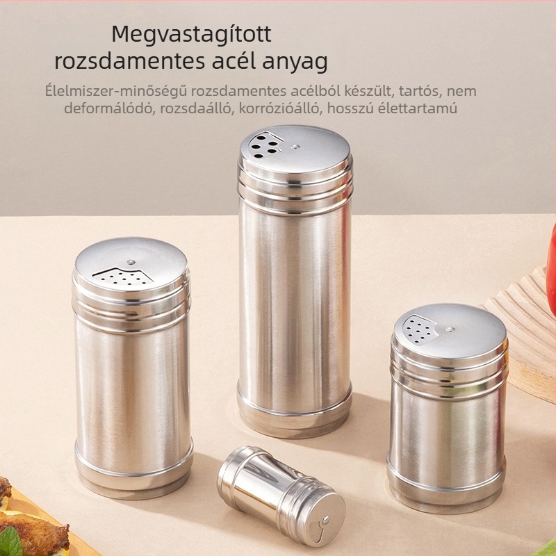 Rozsdamentes acél fűszertartó – konyhai fűszerekhez, forgó bors és kömény, grillhez