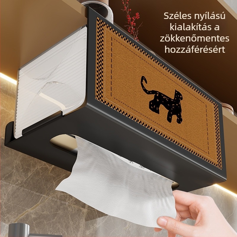 Fali toalettpapírdoboz, lyukasztás nélküli tekercs tartó, függő tároló a fürdőszobai tükör alatt