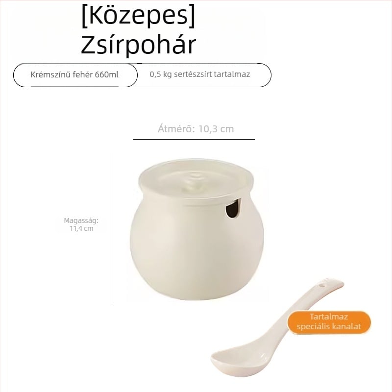 Kétfülű kerámia zsír tároló fedővel, konyhai fűszertartó, nagy kapacitású csiliolajhoz és sóhoz