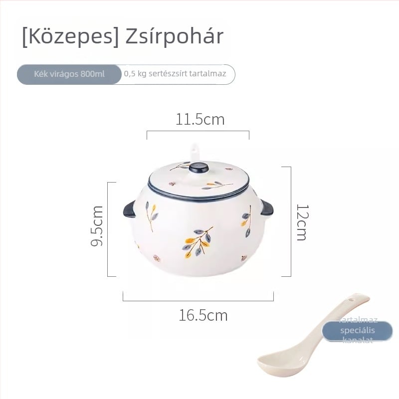 Kétfülű kerámia zsír tároló fedővel, konyhai fűszertartó, nagy kapacitású csiliolajhoz és sóhoz