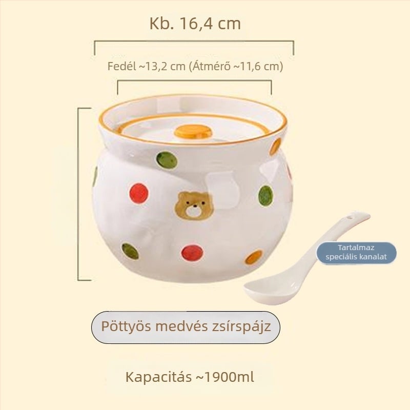 Kétfülű kerámia zsír tároló fedővel, konyhai fűszertartó, nagy kapacitású csiliolajhoz és sóhoz