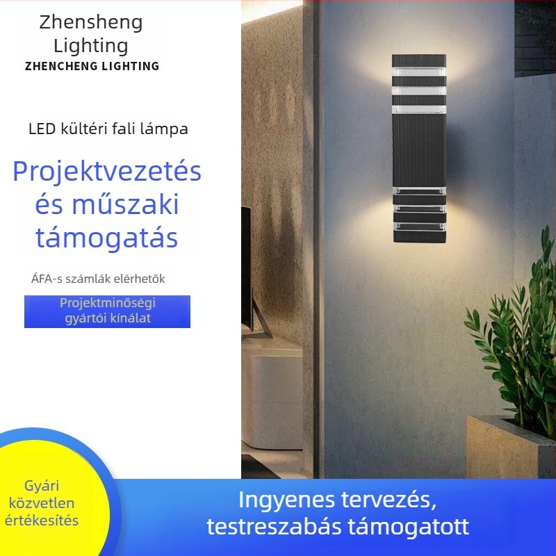 Kültéri falikar, modern minimalistikus téglalap alakú dizájnnal, több méretben elérhető, vízálló LED falikar az ajtó előtti bejárathoz