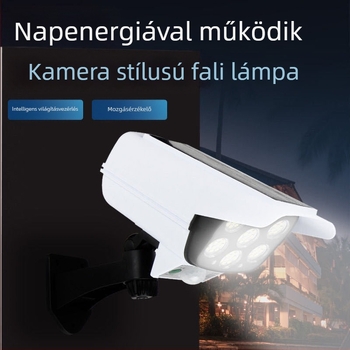Napelemes kültéri falikar szimulált kamerával, távirányítóval, kertvilágítás