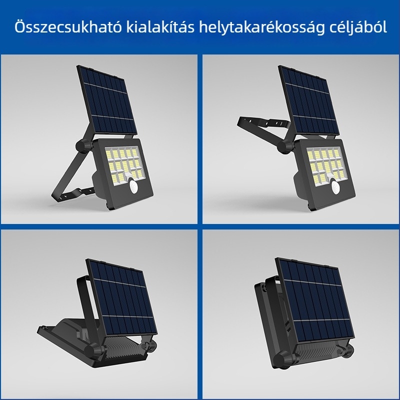 Napelemes kültéri kertvilágítás LED szenzoros fény, USB-töltésű, összecsukható falikar