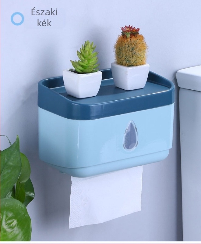 Fúrás nélküli falra szerelhető WC-papír tartó fürdőszobába, vízcsepp formájú dizájn, multifunkcionális tároló