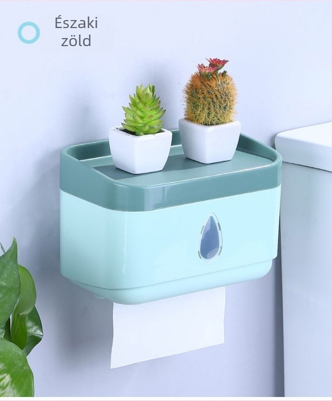 Fúrás nélküli falra szerelhető WC-papír tartó fürdőszobába, vízcsepp formájú dizájn, multifunkcionális tároló