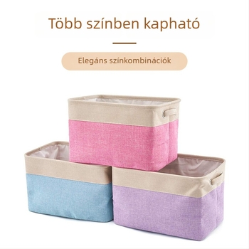 Összecsukható pamut-len textil tároló doboz, asztali rendszerező, fedél nélkül