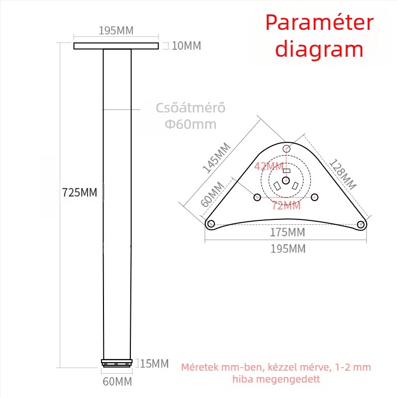 Állítható rozsdamentes acél asztallábak, 60 mm-es csővel, modern egyszerű dizájn íróasztalhoz