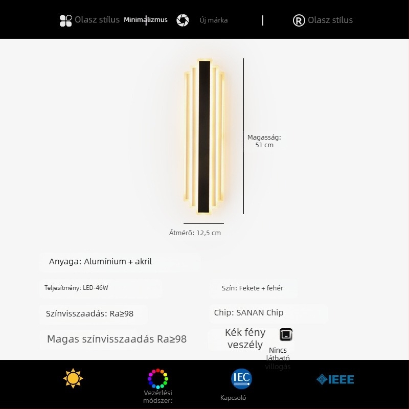 Nordic falikar – modern minimalistikus, teljes spektrumú LED csík, hosszú kivitel a nappaliba, folyosóra, lépcsőhöz és az ágy mellé