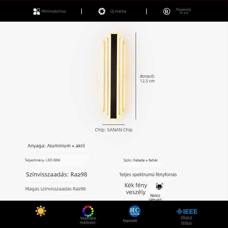 Nordic falikar – modern minimalistikus, teljes spektrumú LED csík, hosszú kivitel a nappaliba, folyosóra, lépcsőhöz és az ágy mellé
