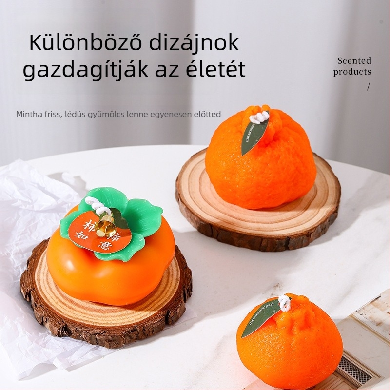 Csúnyán formázott narancs illatú gyertya, kézzel készített, gyümölcs alakú