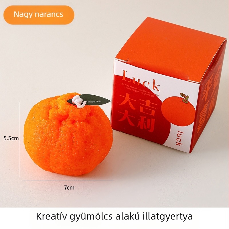 Csúnyán formázott narancs illatú gyertya, kézzel készített, gyümölcs alakú