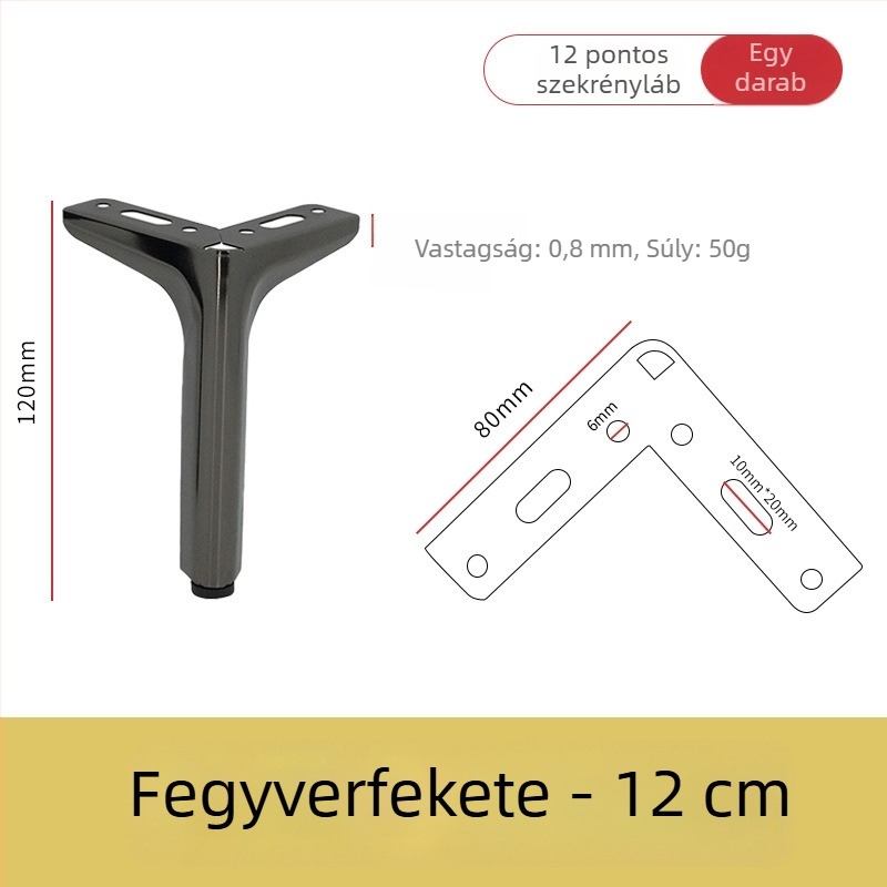 Fém háromágú bútorlábak kanapéhoz, TV-állványhoz, dohányzóasztalhoz, éjjeliszekrényhez és cipősszekrényhez