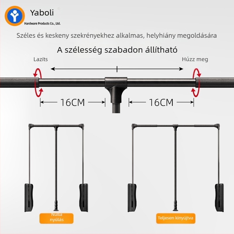 Húzható ruhaszárító rúd gardróbhoz, belső állítható keresztrúd