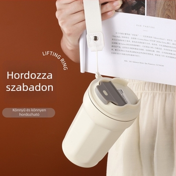 Nyolcszögletű rozsdamentes acél szigetelt kávésbögre hordozó zsinórral – hordozható kültéri használatra