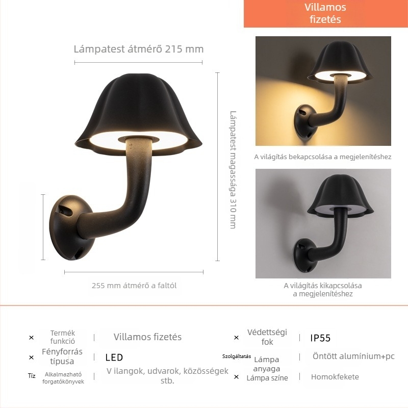 Kültéri falikar villaudvarhoz, vízálló kültéri világítás, falra szerelhető alumínium test, IP55, LED 12W, 3000K, 180° fényszög, modern minimalist design
