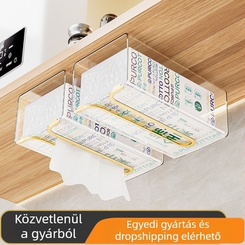 Falqra szerelhető zsebkendő tartó, fúrás nélküli dizájn, elegáns megjelenés, arc kendők tárolására otthon, fürdőszoba és konyha.